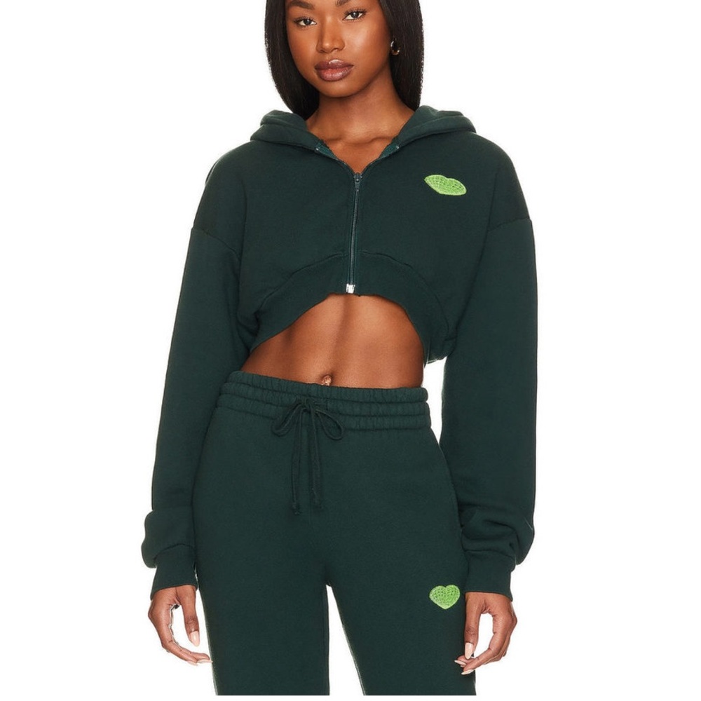 Local Love Club x REVOLVE Love Over Everything Cropped Zip Hoodie in Evergreen